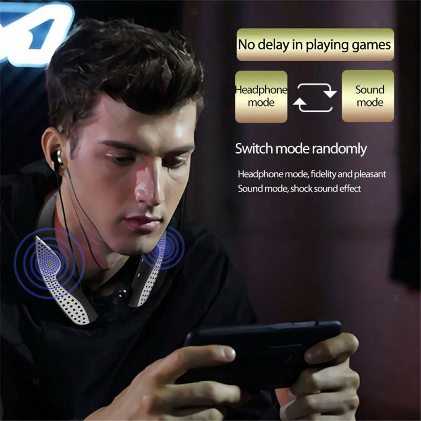 Neckband Wearable Wireless Speaker w/Retractable Earbuds with Mic Handsfree