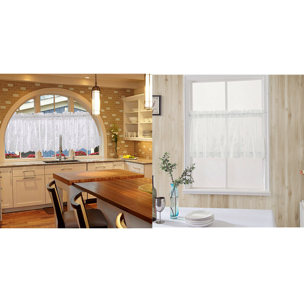 2 Panels Embroidered Lace Window Voile Sheer Curtain Valance Tier for Privacy