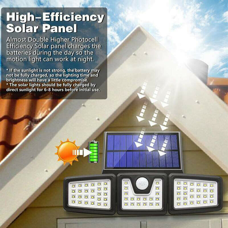 74LED 3 Heads Outdoor Solar Motion Sensor Flood Light Garden Pathways Wall Lamp