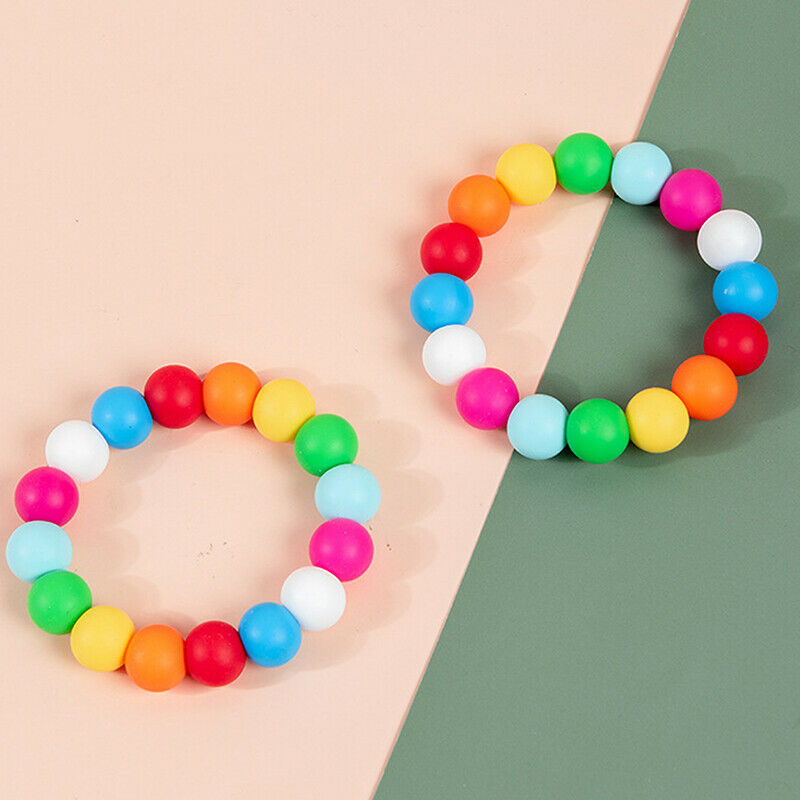 Rainbow Silicone Teething Bracelet Baby Teether Nursing Chew Beads Rattles Toys