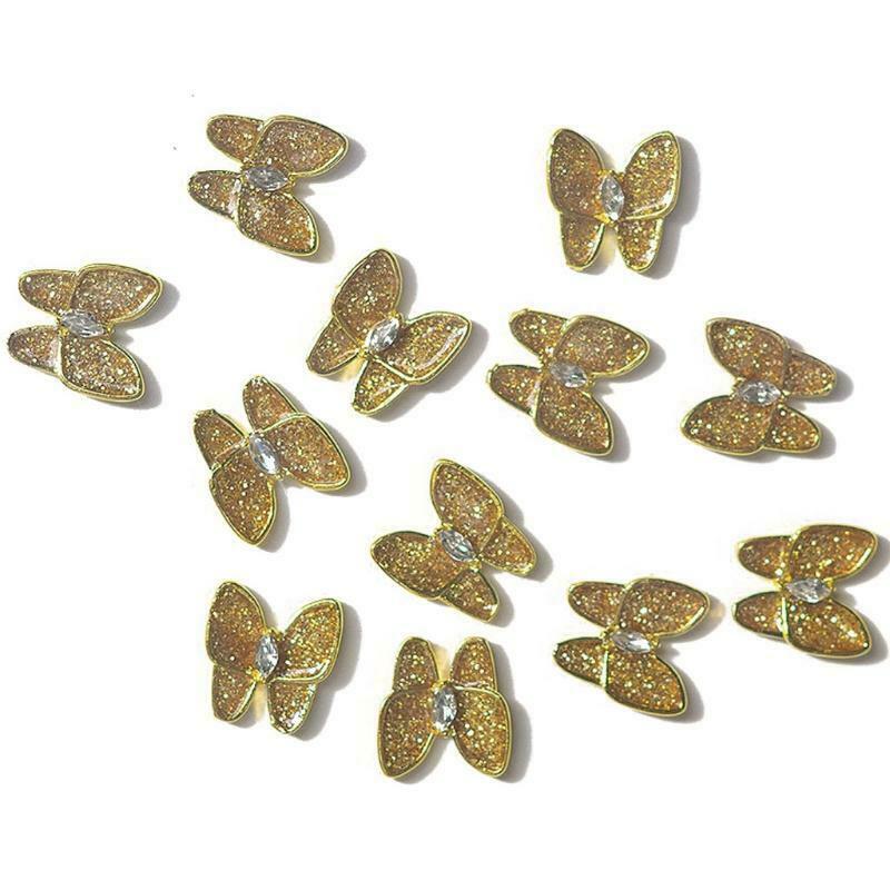 12Pcs Butterfly Design Nail Art Charms Glass Alloy Nails Decals Decoration