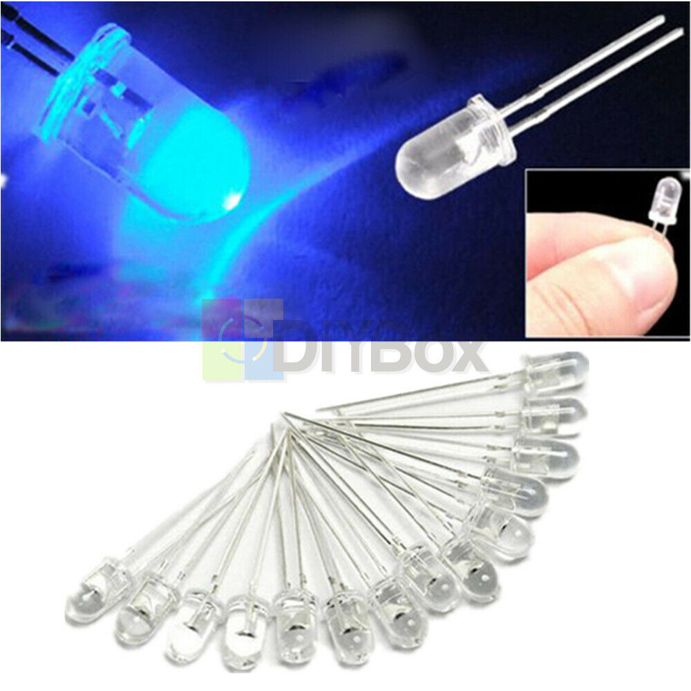 100PCS 5mm Blue Round High Power Super Bright Water Clear LED Leds Lamp Bulb