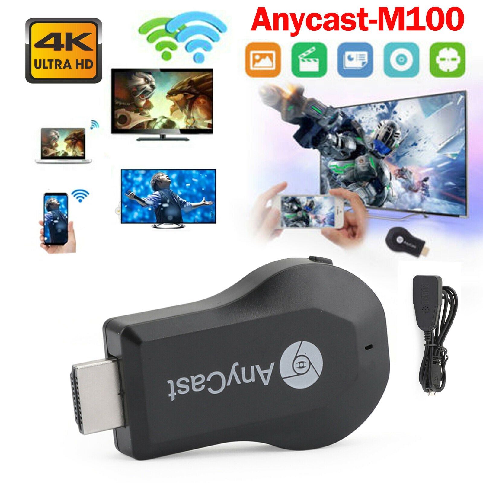 True 4K M100 TV Stick Dongle Receiver Anycast HDM TV WiFi TV Streamer  CA