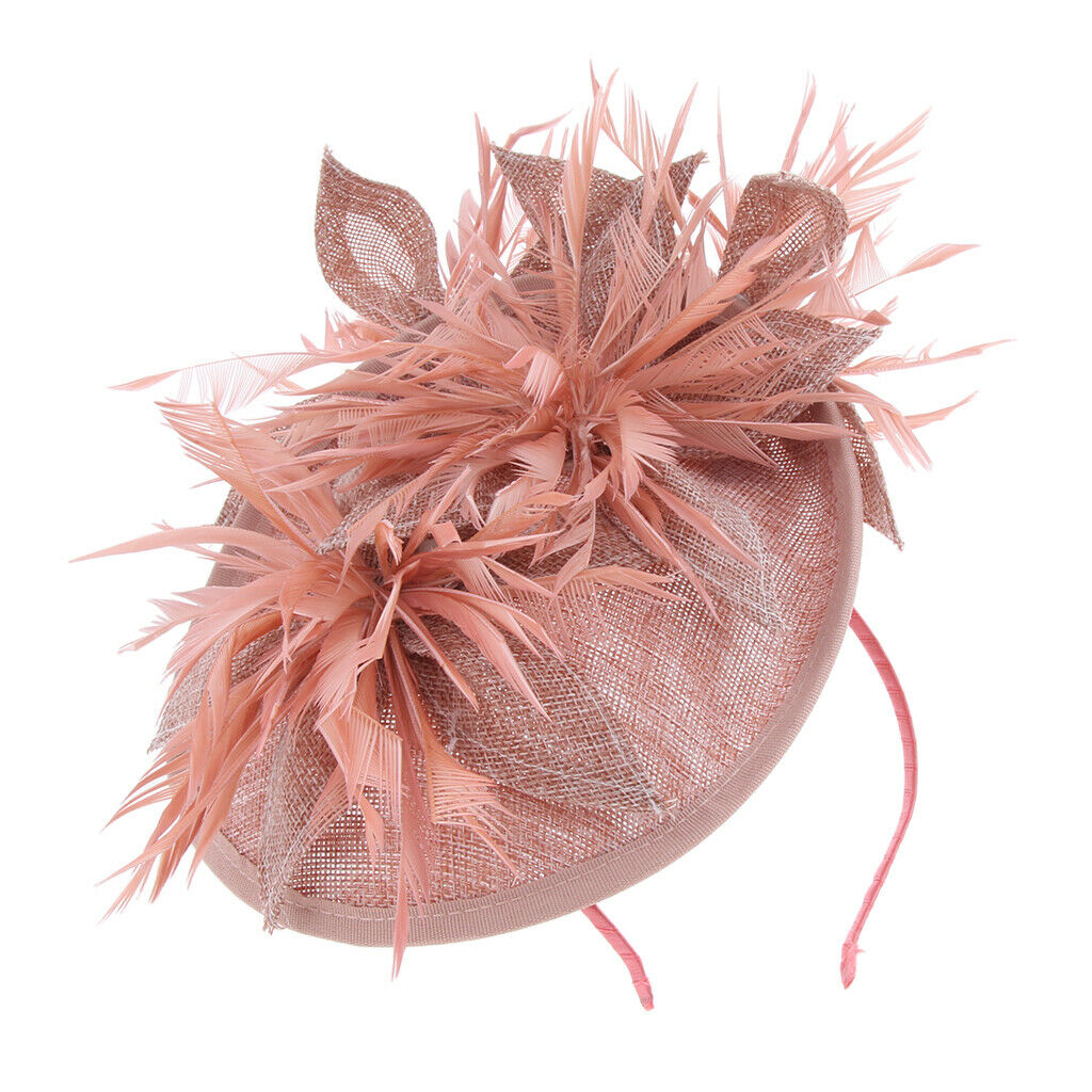Sinamay Fascinator Pillbox Top Hat Cocktail Tea Party Feather Headwear Pink