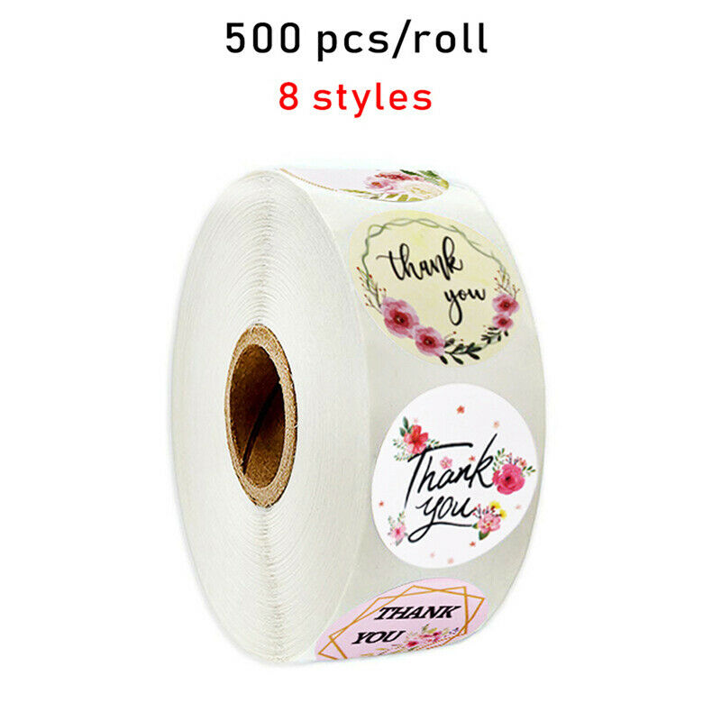 500pcs/roll round floral thank you stickers for package seal labe.l8