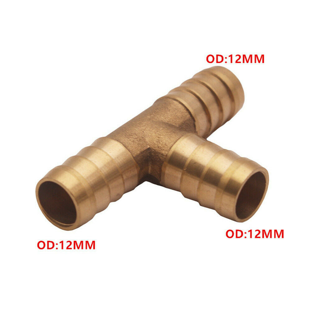 1/2" 12mm CAR HOSE BARB TEE Brass Pipe 3 WAY T Fitting Thread Gas Fuel Water