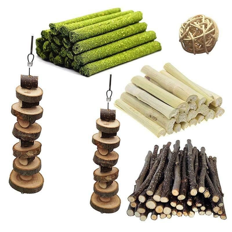Small Animal Chew Toys Set Grass Sticks Hay Treat for Bunny Cage Accessories