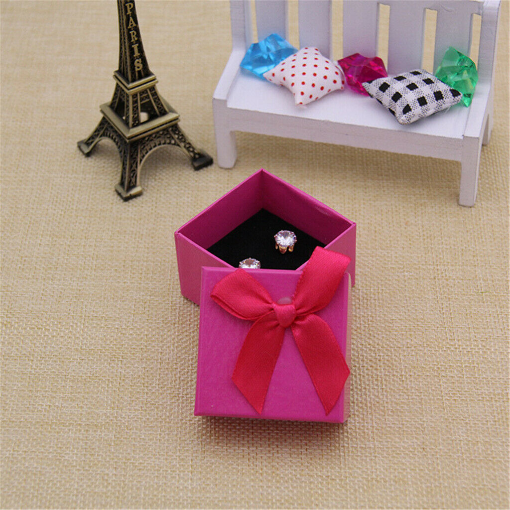 24 Pack Candy Color Square Cardboard Jewelry Boxes Bowknot Wedding  Rosy