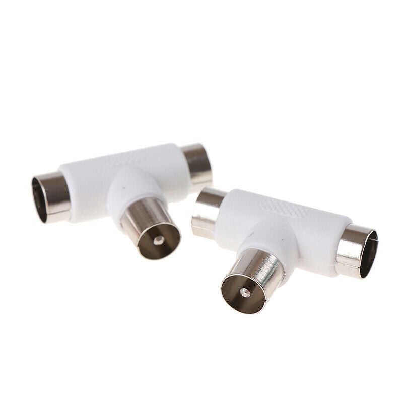 2pc 2 Way TV T Splitter Aerial Coaxial Cable Male to 2 Female Connectors .l8