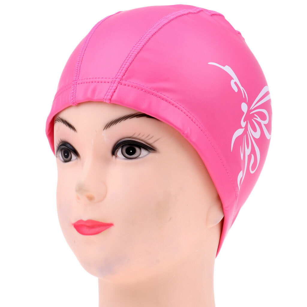 Unisex PU Waterproof Swimming   Hat Ear Long Hair Cover Bathing   Pink