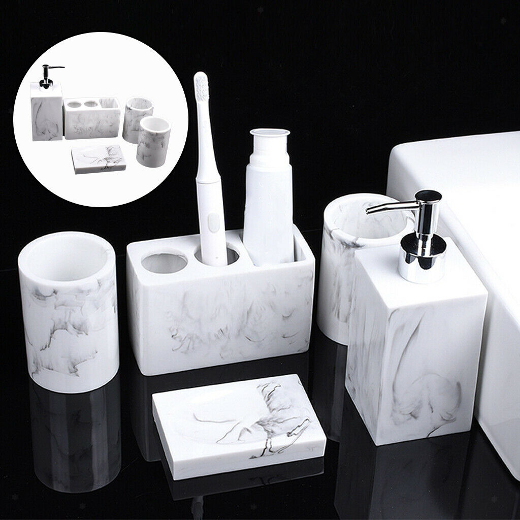 Bathroom Counter Accessories Set 5-pack Toothbrush Holder Soap Dish Decor