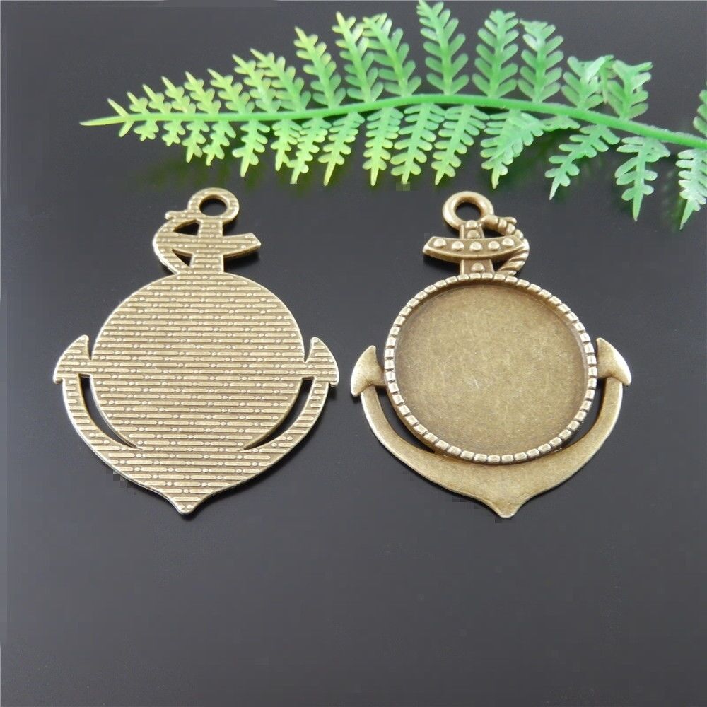 8 Retro Bronze Alloy Anchor Cabochon Setting Cameo Base Bezel Pendant 25mm Tray