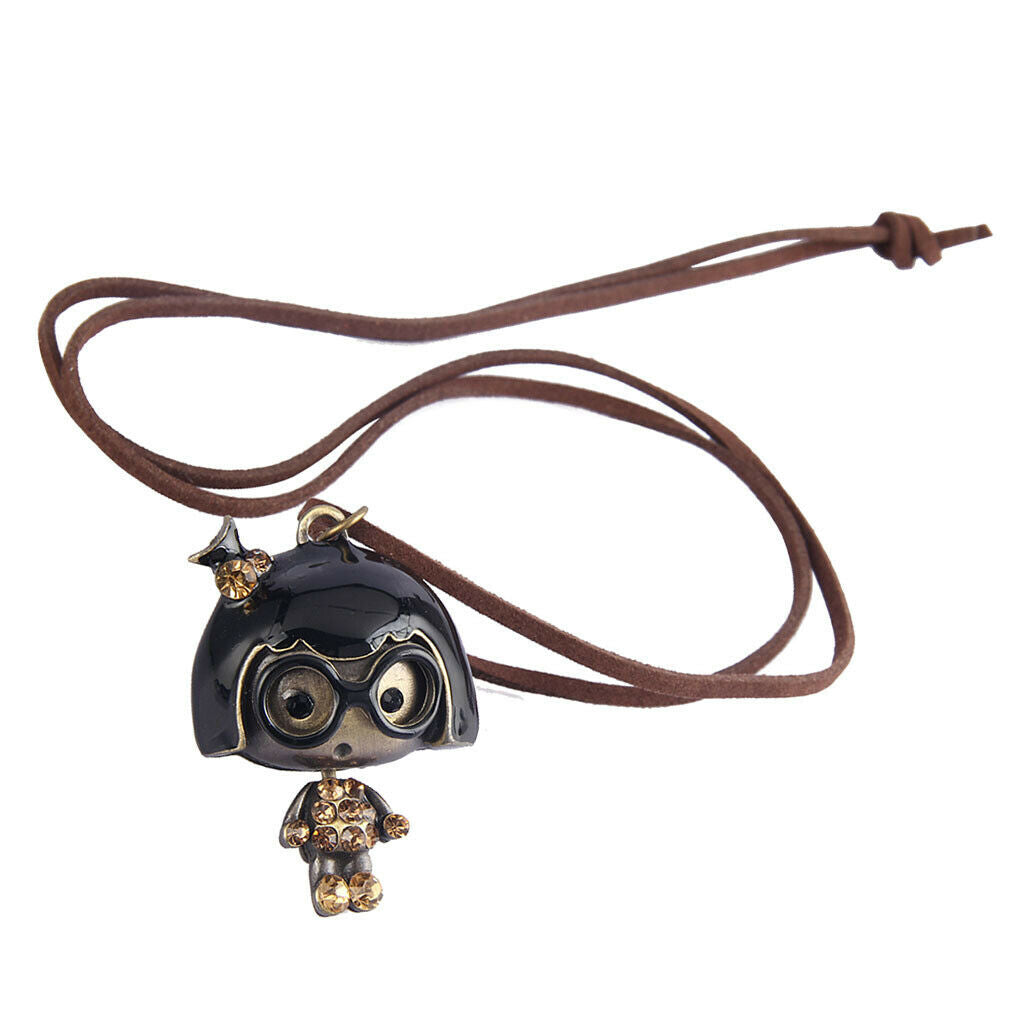 Cute Glasses Girl Pendant Wax Rope Necklace Fashion Jewelry Black