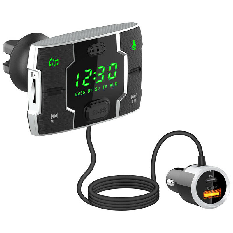 Bluetooth FM Transmitter for Car QC3.0 Radio Adapter Music Player Hands Free USB
