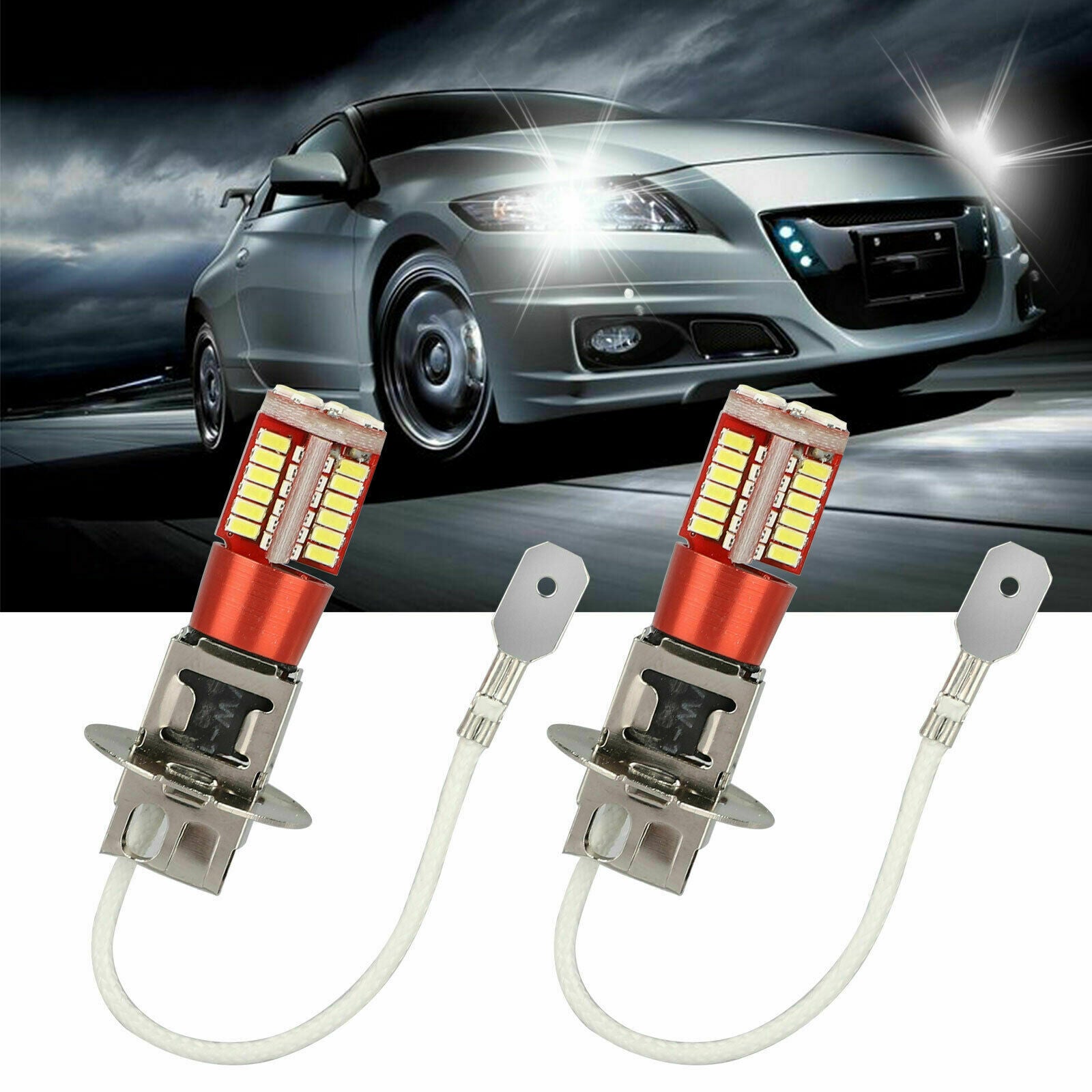 2PCS H3 LED Fog Light Bulbs Conversion Kit Super Bright Canbus 6000K White 100W