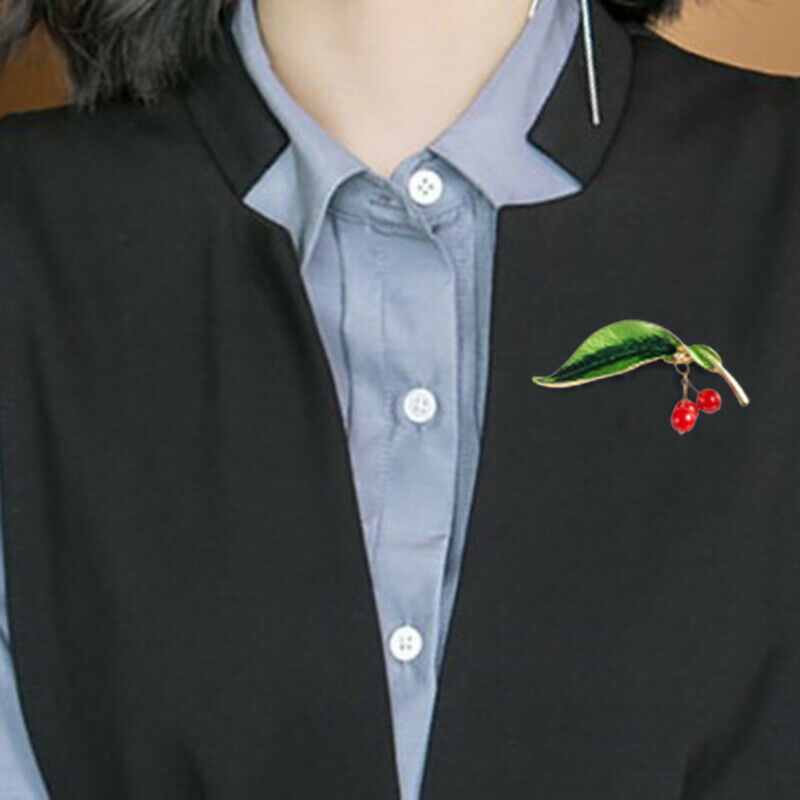 Enamel Cherry Piercing Brooch Pin Collar Decor Badge Corsage Jewelry Women G.DD