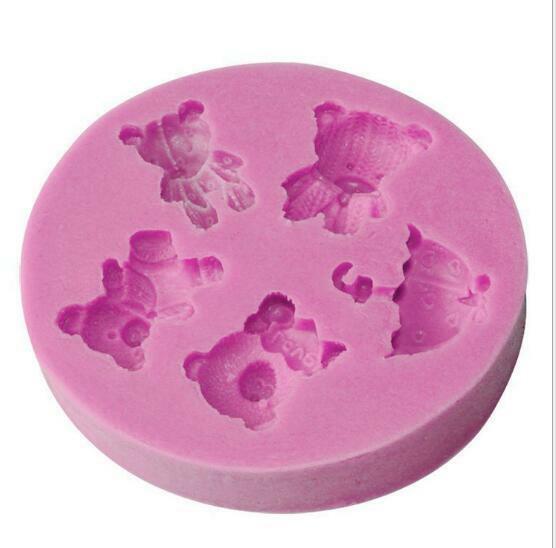 DIY 4pcs Bear   liquid silicone mold cake decoration baking mold tool