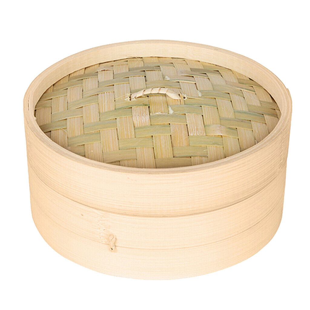 2pcs Bamboo Steamer Steaming Kitchen Round Steam Box for Handmade Dimsum