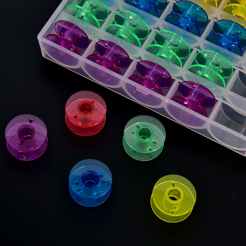 25Pcs/Set Empty Bobbins Sewing Machine Spools Colorful Plastic Case Storage BDAU