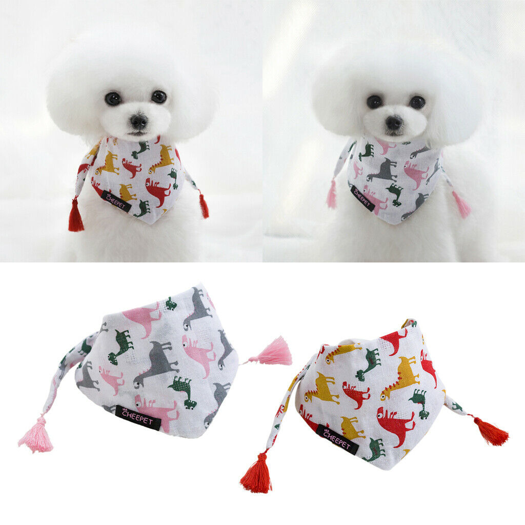 Dinosaur Pattern Pet Dog Puppy Collar Tassel Stretchable Saliva Towel S Red