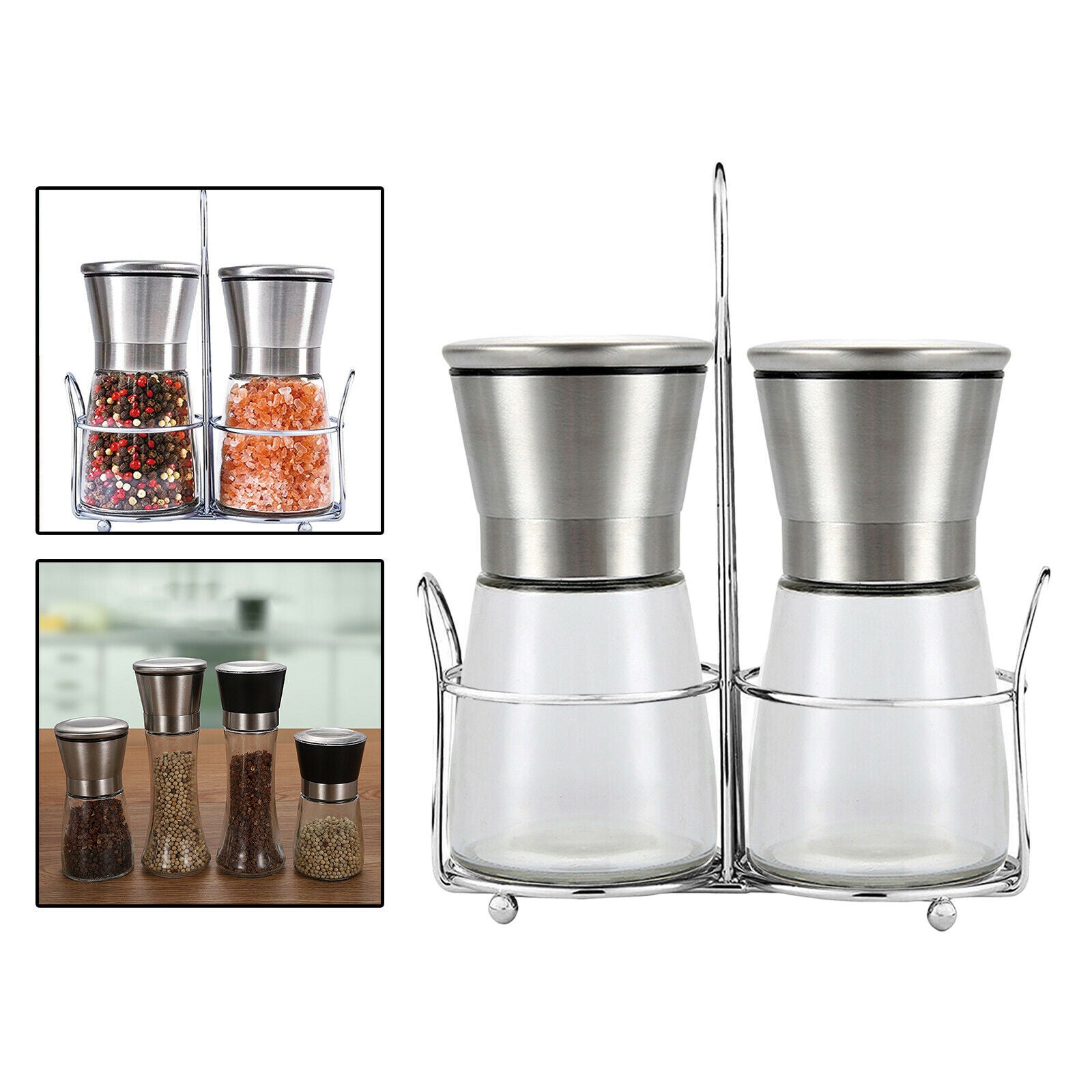 Refillable Adjustable Salt and Pepper Grinder Coarse Mill Glass Shakers Kitchen