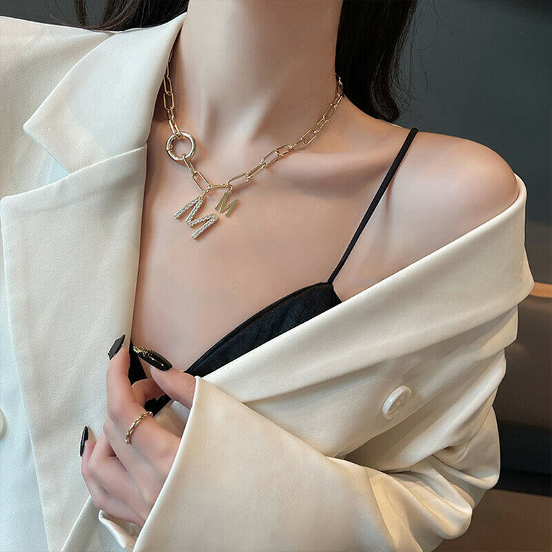 2021 Punk Style Thick Chain Short Necklace For Woman M Letter Pendant Nec.l8