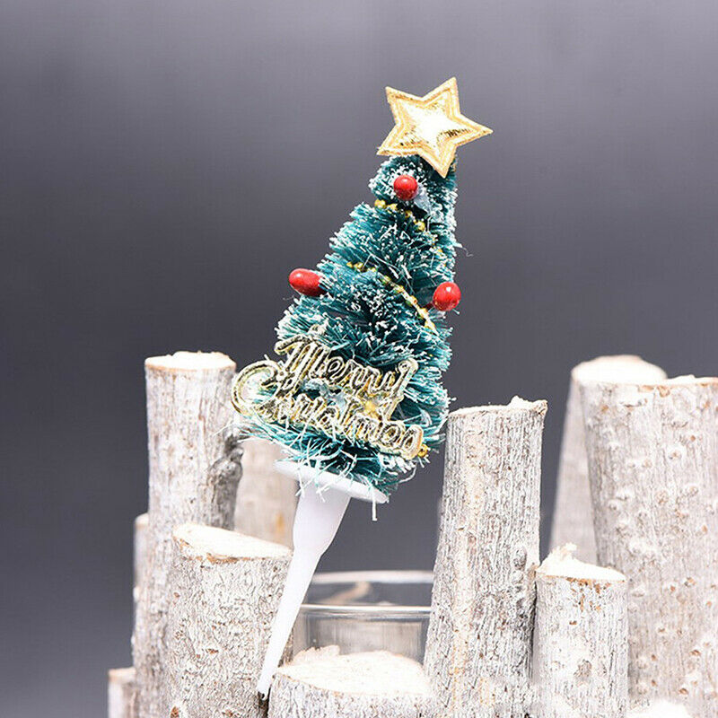 5pcs Merry Christmas Cake Toppers Xmas Tree Cupcake Picks Kids Birthday D.l8