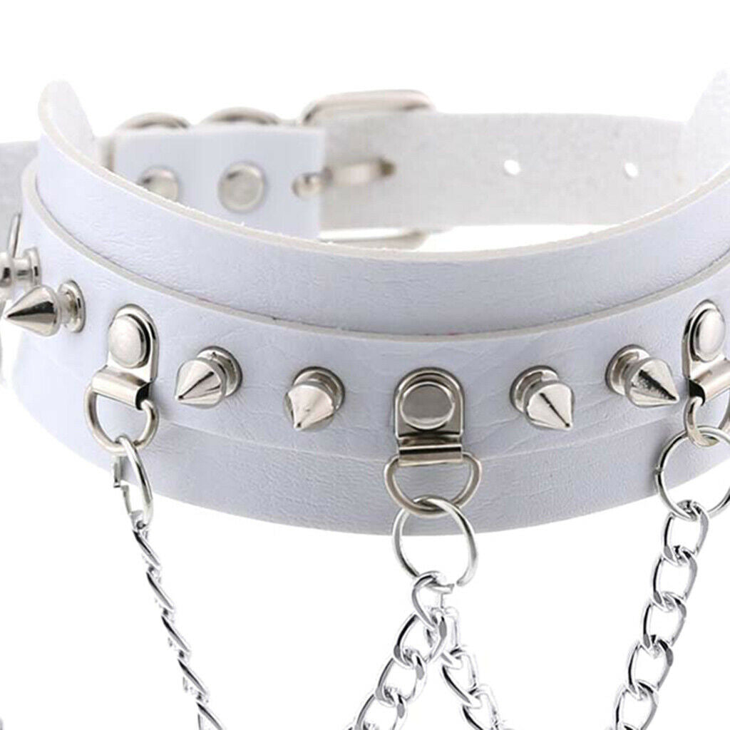 2Pcs Pu Leather Choker Collar Women Men Studs Chains Necklace Rock Jewelry