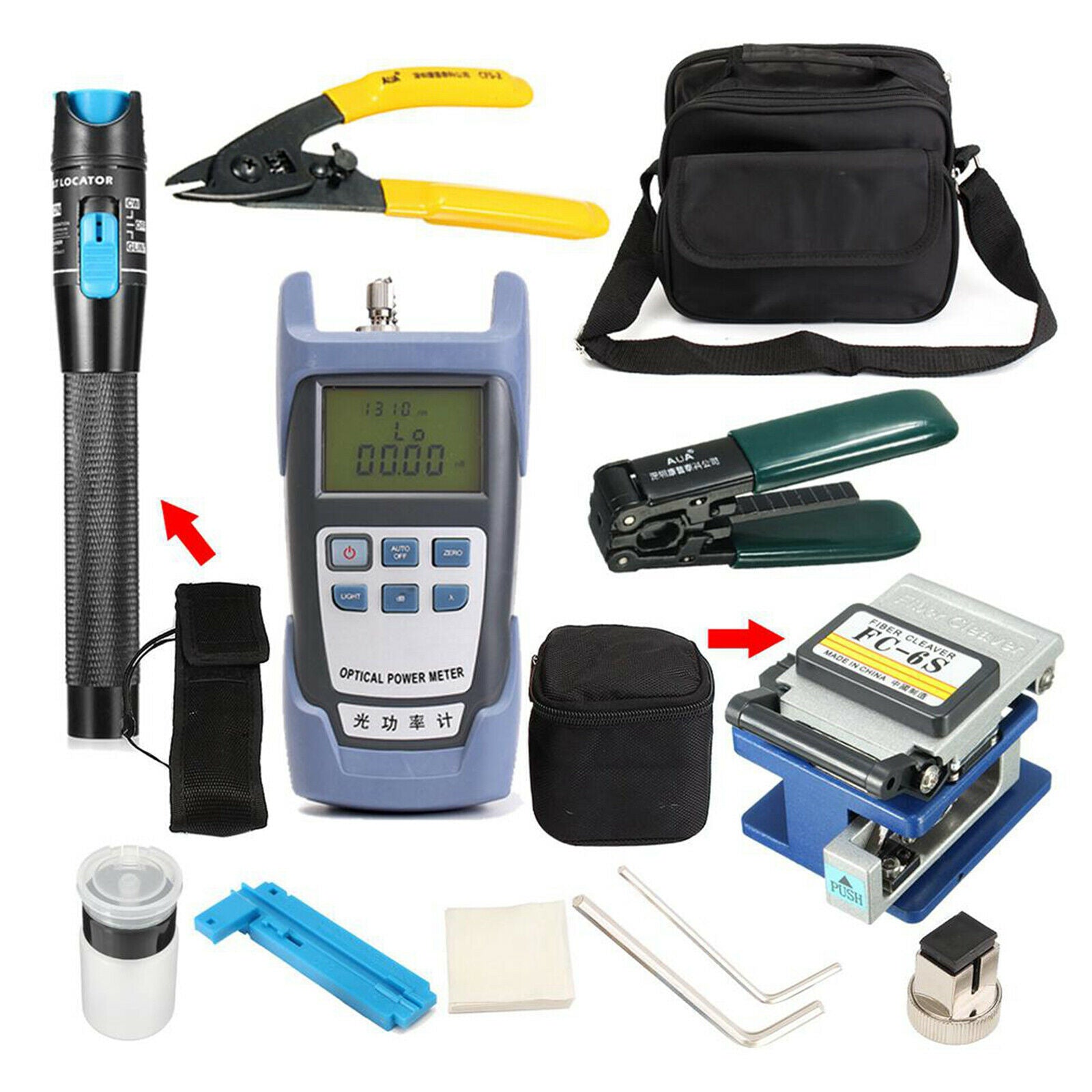 Multifunctional FTTH fiber tool with protective pouches fiber cable