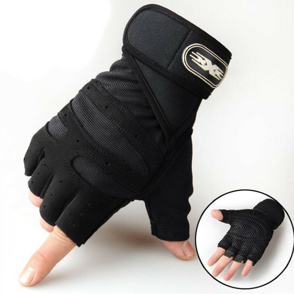 Mens Outdoor Half Finger Gloves  Breathable Gloves for Hiking Cycling - Black L