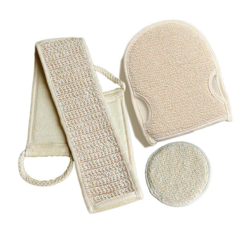 3PCS Natural Linen Body Scrubber Exfoliator Skin Brush for Bath Shower Spa UK