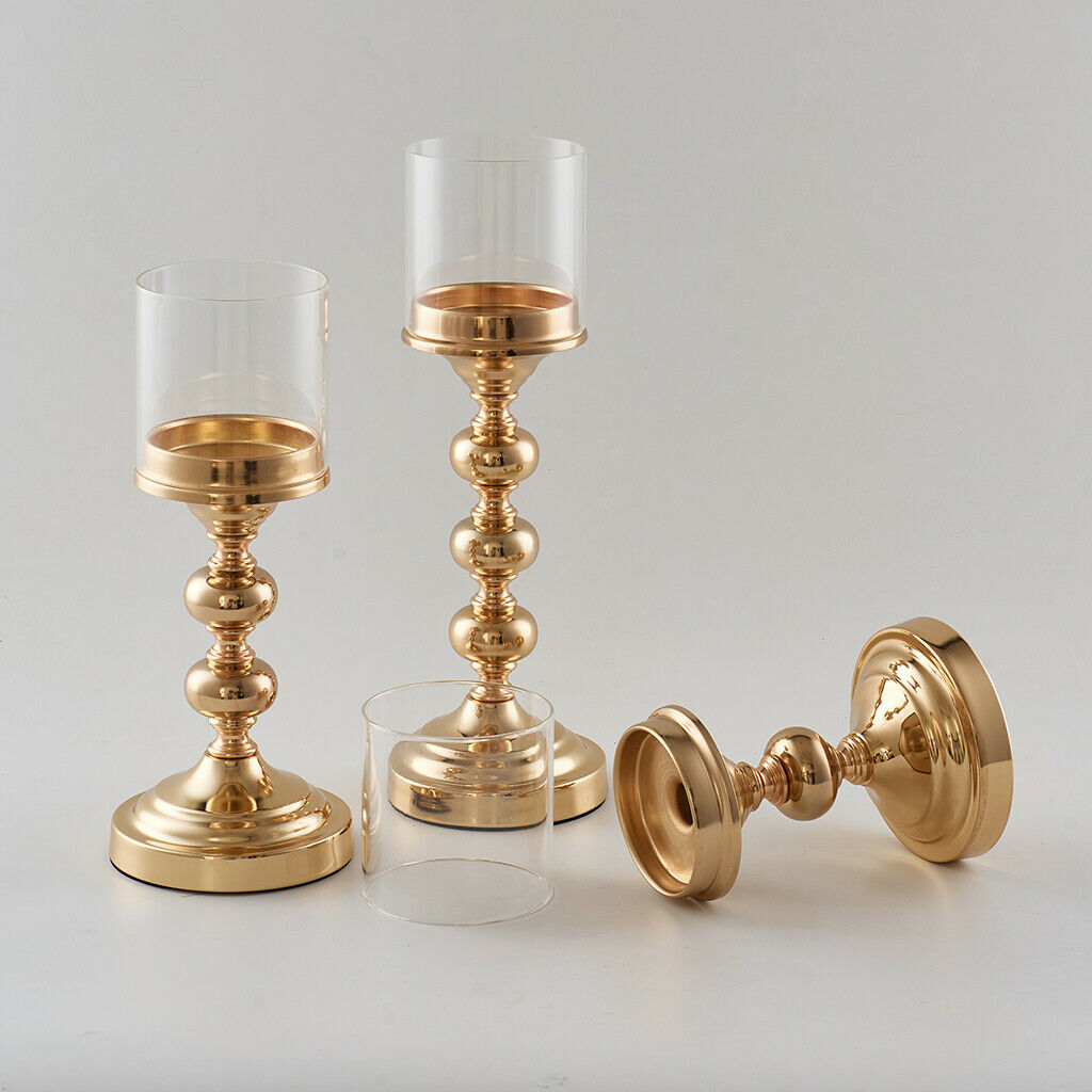 LED Light Candle Holder Table Centerpiece Crystal Candlestick Golden S