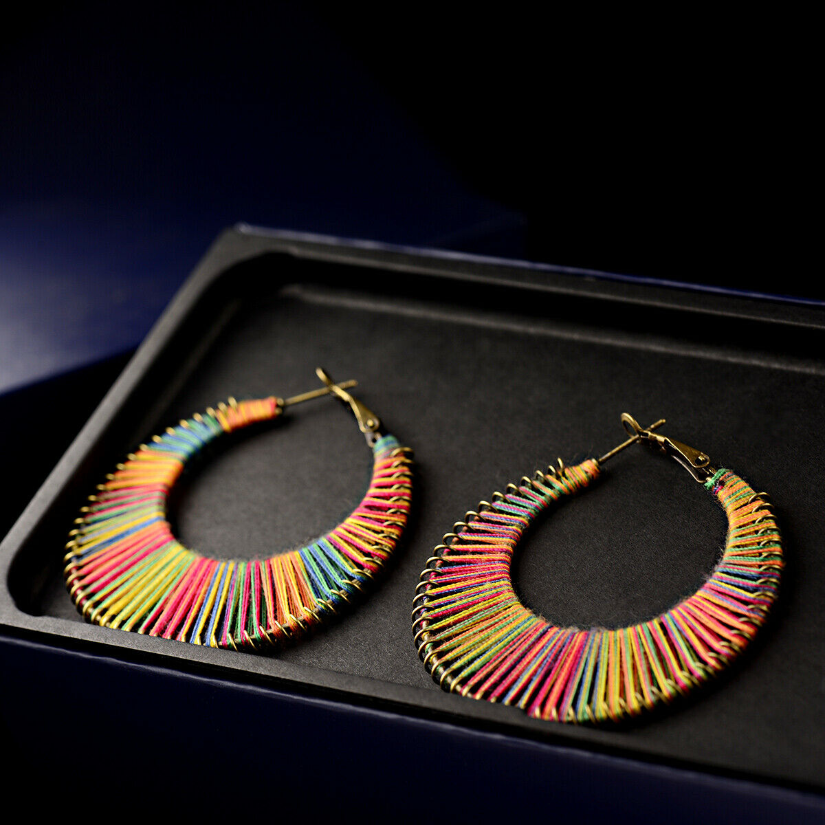 Fashion Geometric Colorful Round Cotton Hoop Earrings Women Wedding Jewelry Gift