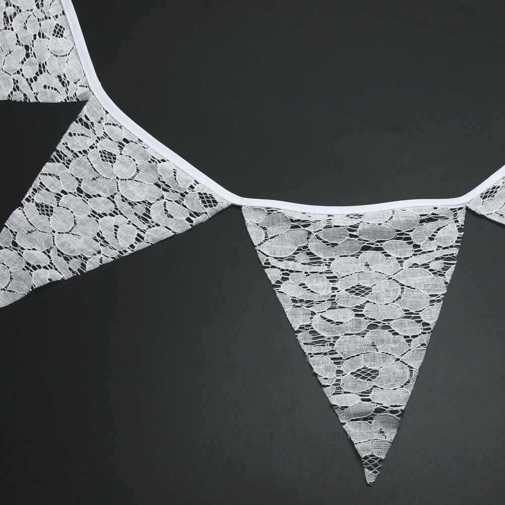 12 Flags 3.2m White Lace Flower Party Wedding Pennant Bunting Banner Decor @