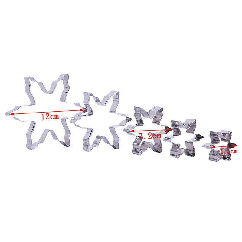 5PCS Snowflake Stainless Steel Cookie Cutter Biscuit Pastry Mold Cake Decor DD