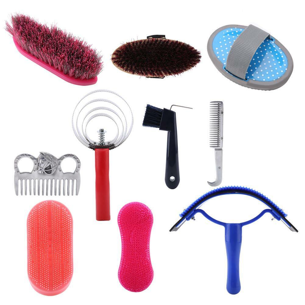 10pcs Horse Grooming Supplies Kit Brush Comb Horse Care Tool with Storage Bag