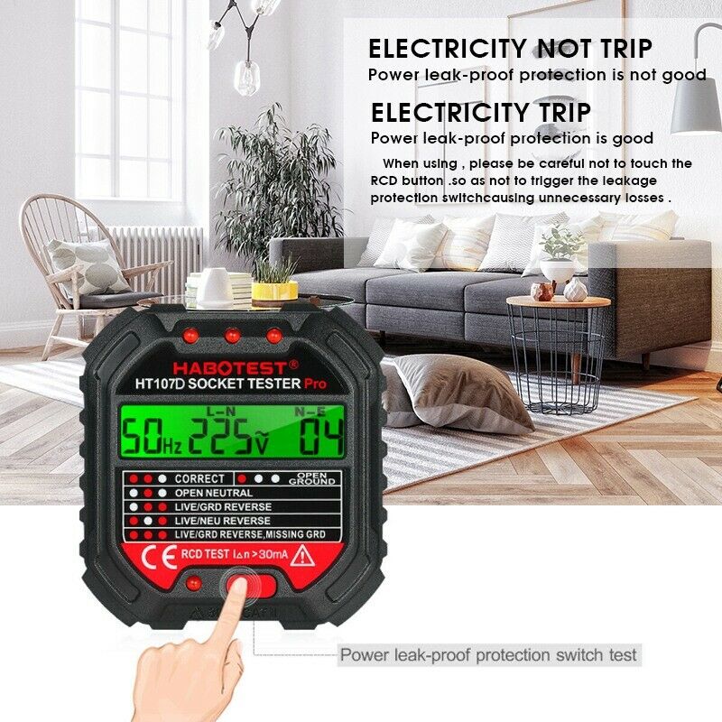 1PC 90-250V HABOTEST GFCI Outlet Tester W/ Voltage Display Socket Tester US Plug