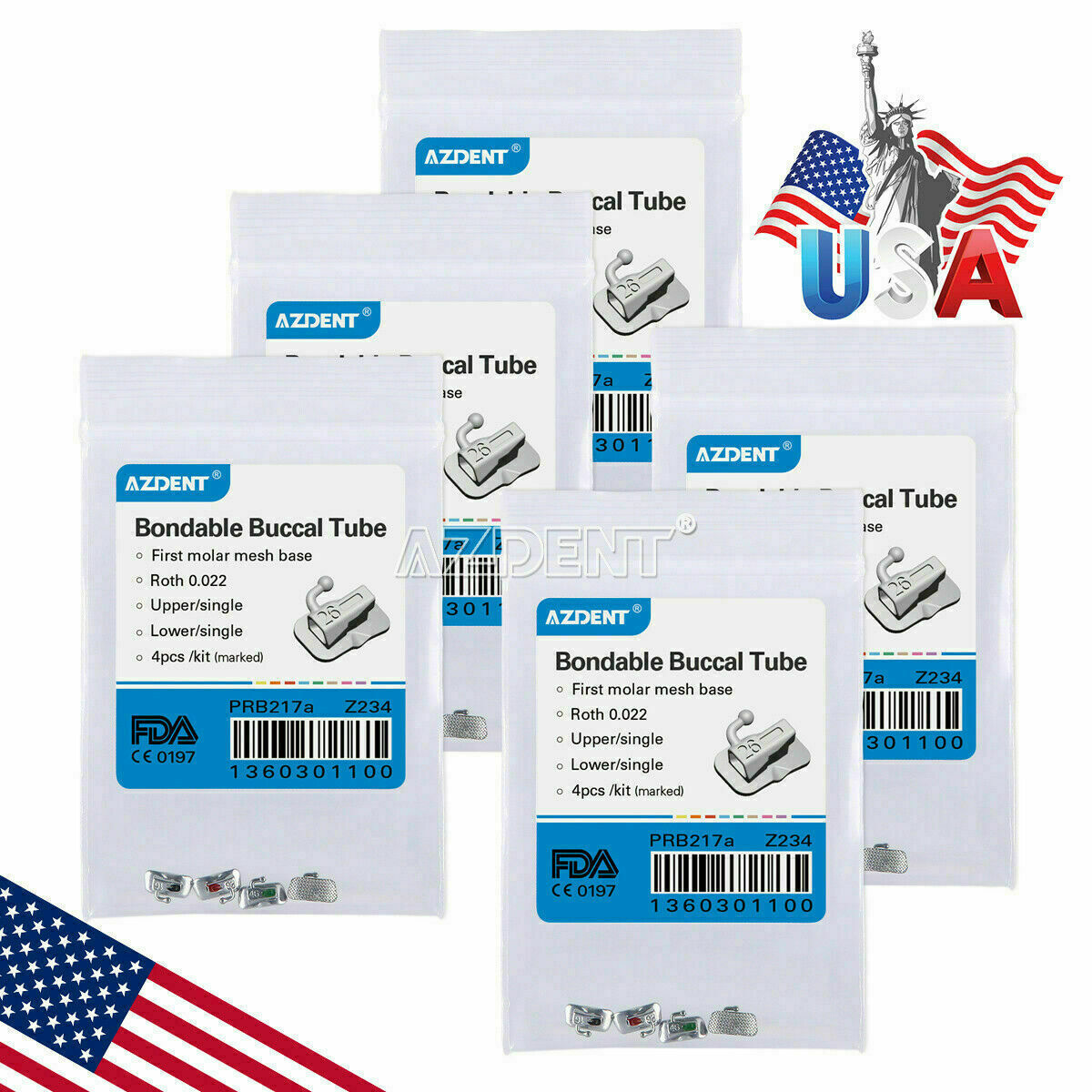 200 x Dental Bondable Buccal Tube Orthodontic Roth.022" For 1st Molar AZDENT