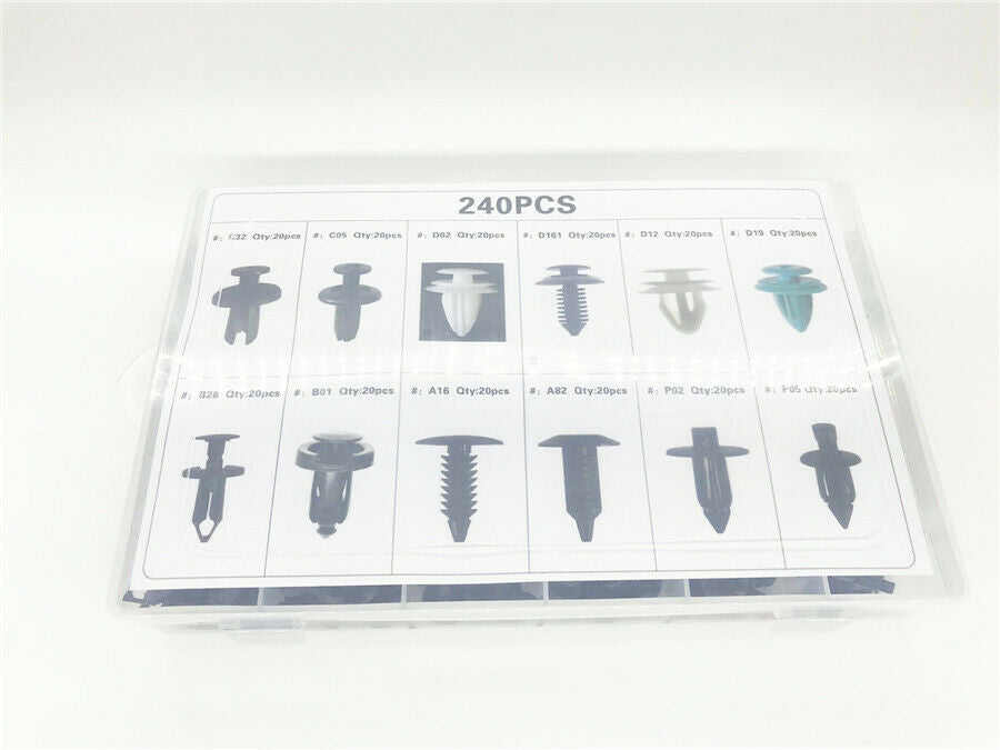 240Pcs 12 Kinds Car Door Panel Bumper Fender Retainer Push Rivet Fastener Clips