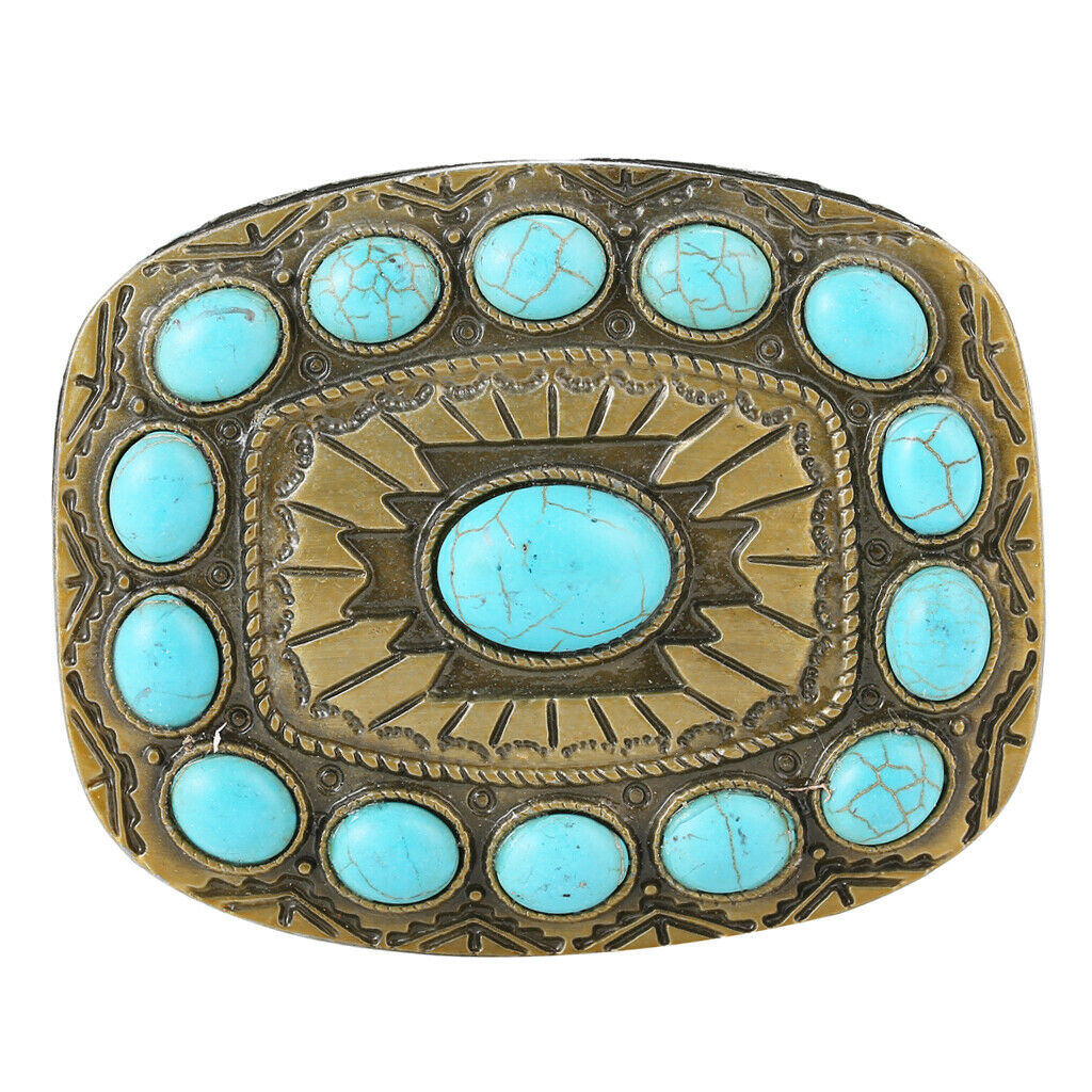 Western Rodeo Turquoise Belt Buckle Boho Engraved American Metal Buckles