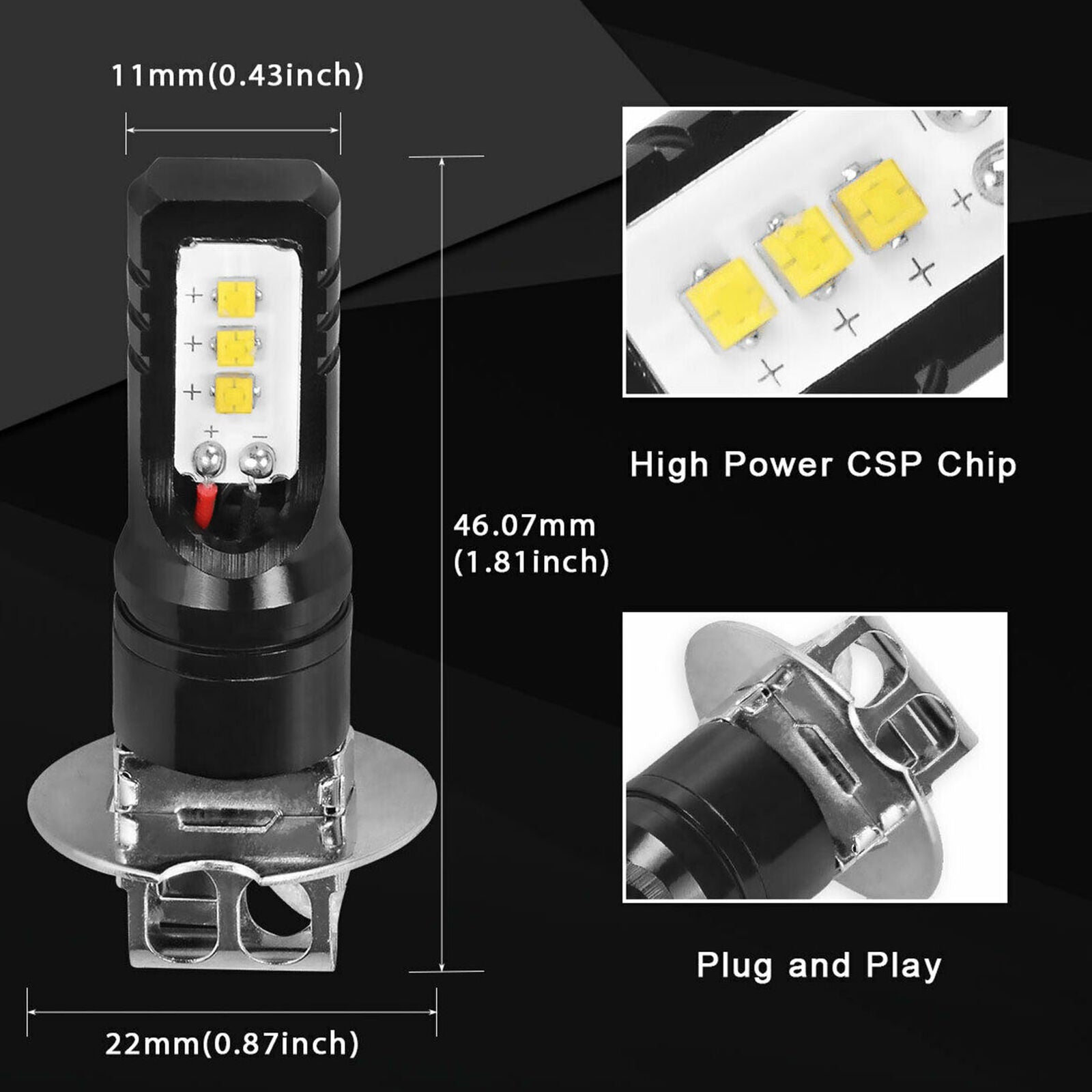 2X AUXITO CSP H3 LED 160W HEADLIGHT FOG DRIVING DRL LIGHT BULB LAMP GLOBE 6000K