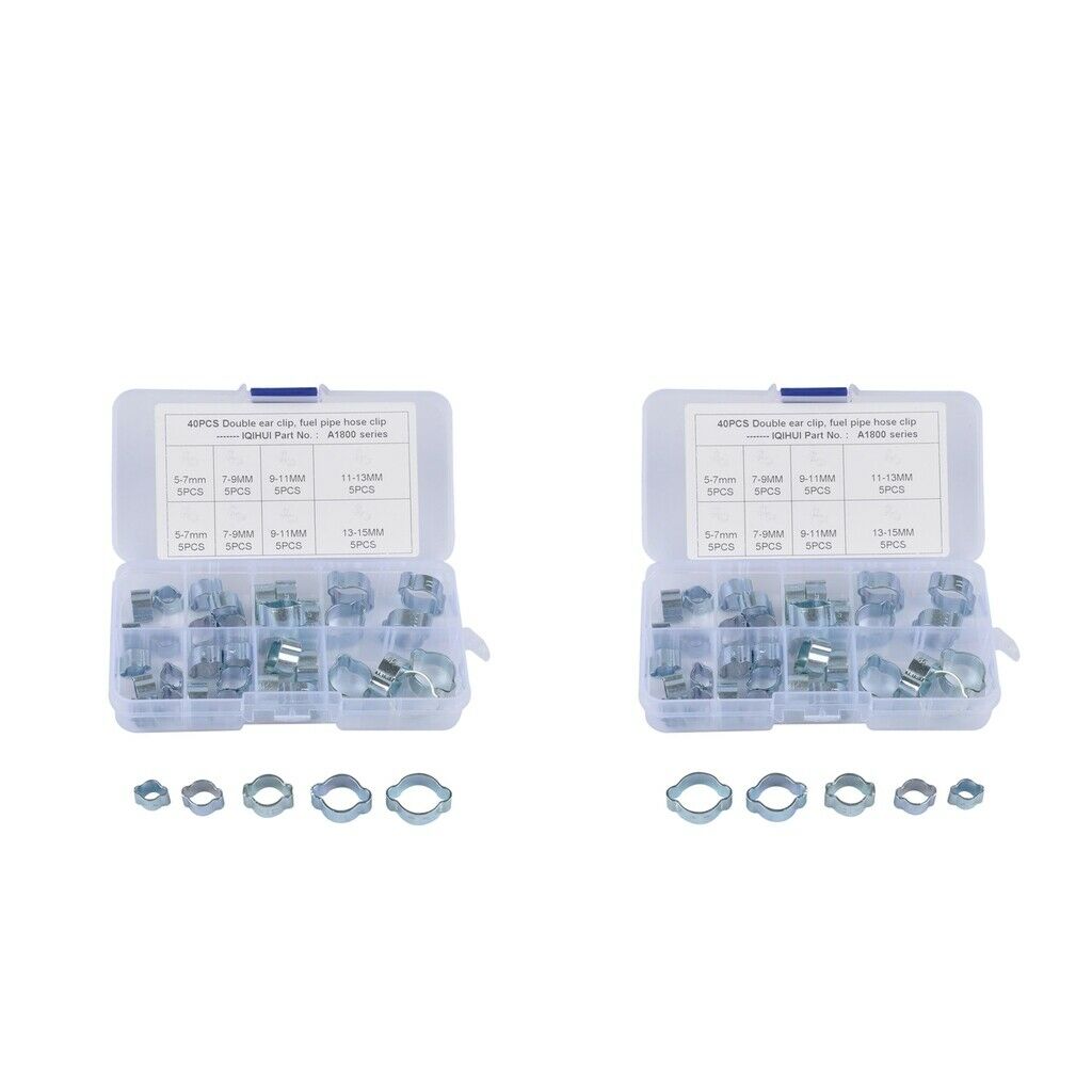 80Pcs Hose Clamps Double Ears Clips Fuel Water Pipe Clamps Fasteners 5 Sizes