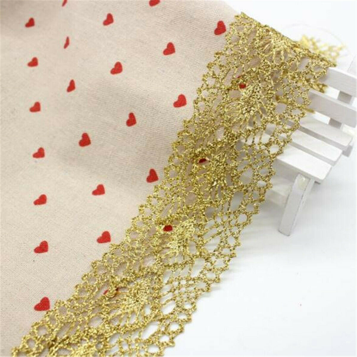 1 Yard Golden Lace Trim Embroidery Wedding Applique Dress Sewing Craft DIY Decor