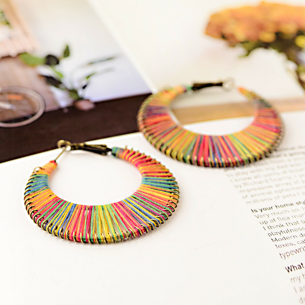 Fashion Geometric Colorful Round Cotton Hoop Earrings Women Wedding Jewelry Gift