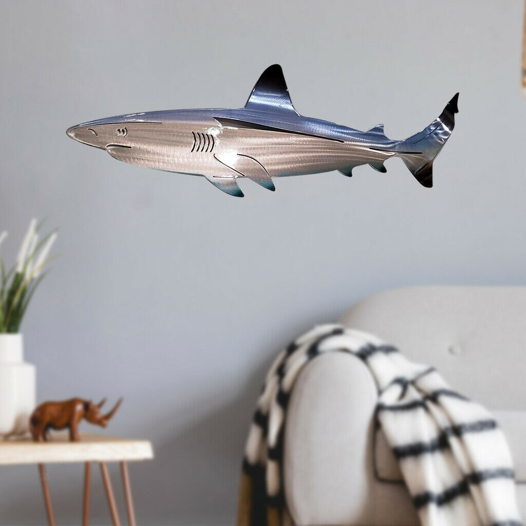 3Pcs Metal Shark Wall Decor Ocean Fish Hanging Sculpture Living Room Garden