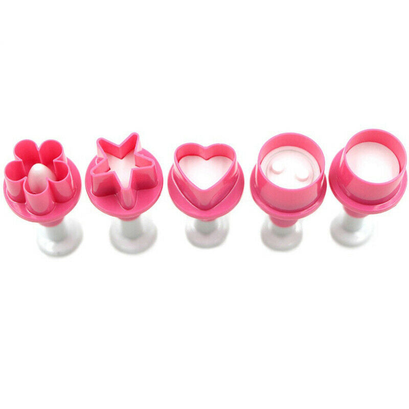 5PCS Cookie Cutter Heart Plunger Cake Mold Star Button Plum Biscuit Mould.l8
