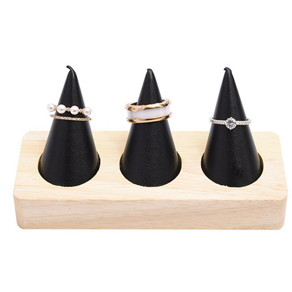 2x   Wood PU Leather Rings Jewelry Storage Organizers Home Accessories