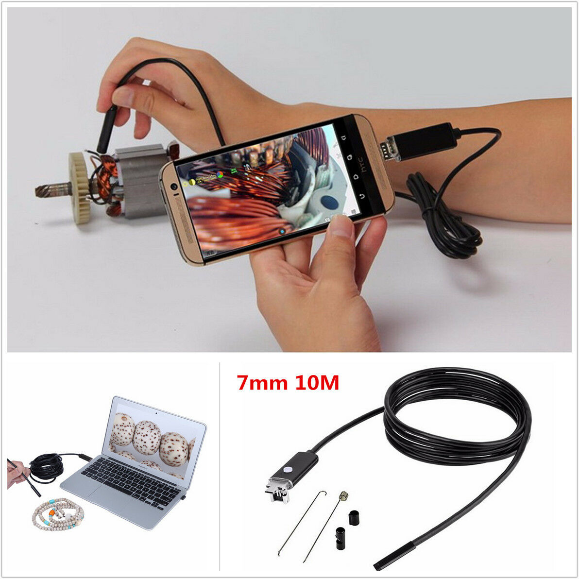 7mm 10M HD 2IN1 Android 6LED Borescope USB Endoskop Borescope Inspection Camera