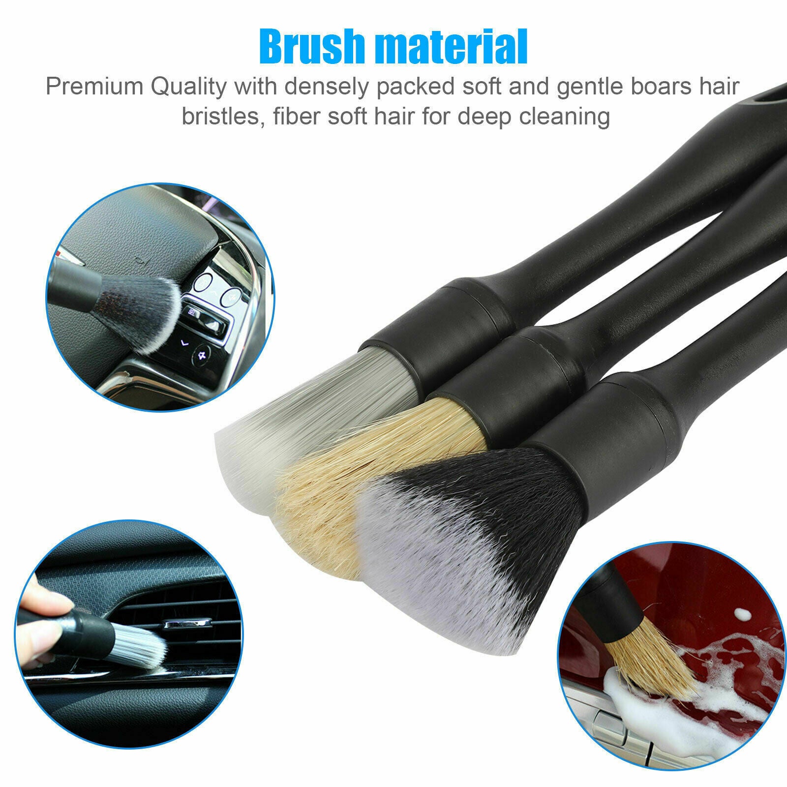 Car Detailing Brush Wash Auto Boar Hair Cleaning Kit Engine for Wheel Clean Set