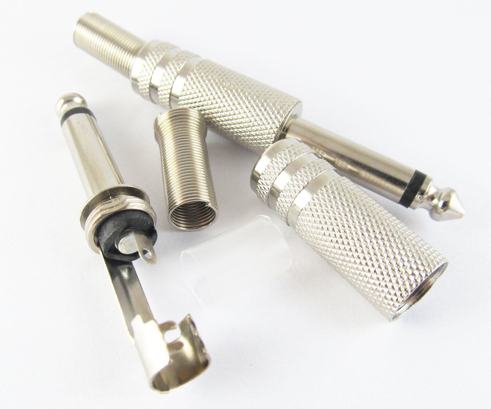 25pcs 6.35mm Mono Metal plug audio speaker cable connectors + spring